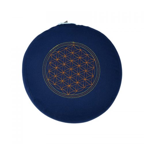 Meditationskissen bestickt mit Blume des Lebens und Kapok Füllung | Blau | 15X29 cm