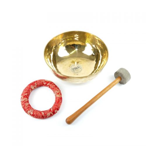 Tibetische Klangschalen von 1200g - 1300g, glänzend und dünnwandig mit Klangschalenkissen Ring und Klöppel